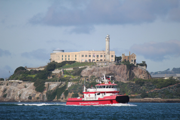 Alcatraz Island and Pilot Boat